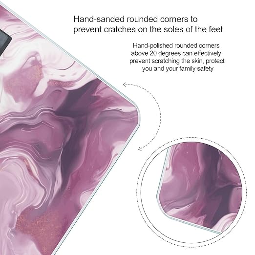 Pearl Purple Marble Digital Bathroom Scale for Body Weight Weighing Scale with Backlit LCD Display High Precision Measurements &amp Measures Weight Up to 180kg