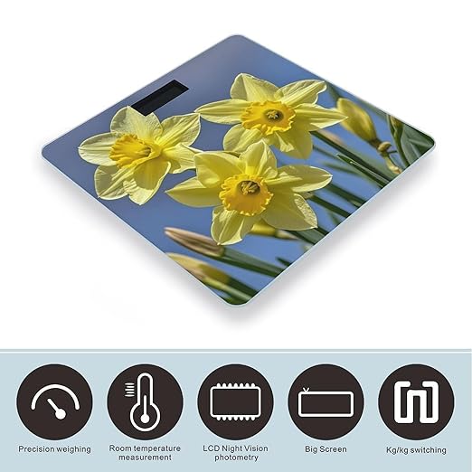Yellow Daffodils Flowers Bathroom Scale for Body Weight with High Precision Large LCD Backlight Display Digital Weighing Scale with BMI Capacity Up to 180kg