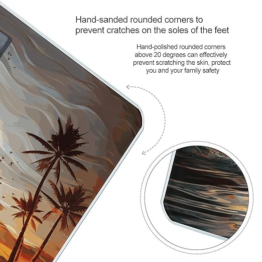 Palm Trees Ocean Waves Sunset Scale for Body Weight Anti-Slip Digital Bathroom Scale Sturdy Toughened Glass Weighing Scales High Precision Safe Rounded Corners Smart Scales