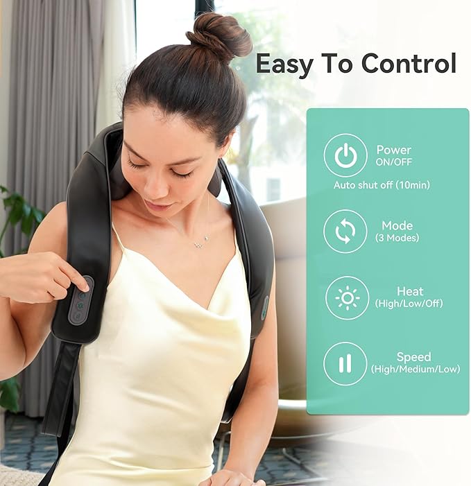 Snailax Cordless Neck Massager with Heat for Pain Relief Deep Tissue 4D Kneading Mothers Day Gifts Rechargeable Shiatsu Back Neck Massager for Neck Shoulders Back