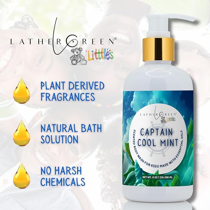 Kids Body Wash – Plant Based Gentle Moisturizer with Shea Butter – Safe for Sensitive Skin – Captain Cool Mist – 3 Pack (8 oz Each)