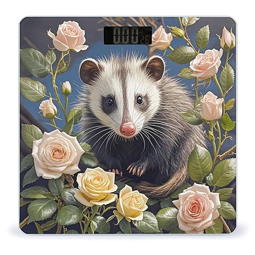 Opossum and Roses Scale for Body Weight Highly Accurate Digital Bathroom Body Scale Digital Bathroom Scales for People Anti-Slip Large LCD Display Smart Scales