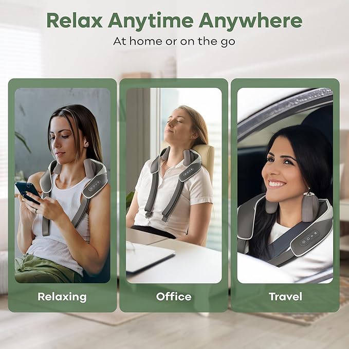 Electric Neck and Back Massager Heat Function Deep Tissue Cordless Neck Massager Relax Muscles 4D Kneading Heated Massage Shoulder Massager Gift Ideas for Dad Mom Friends