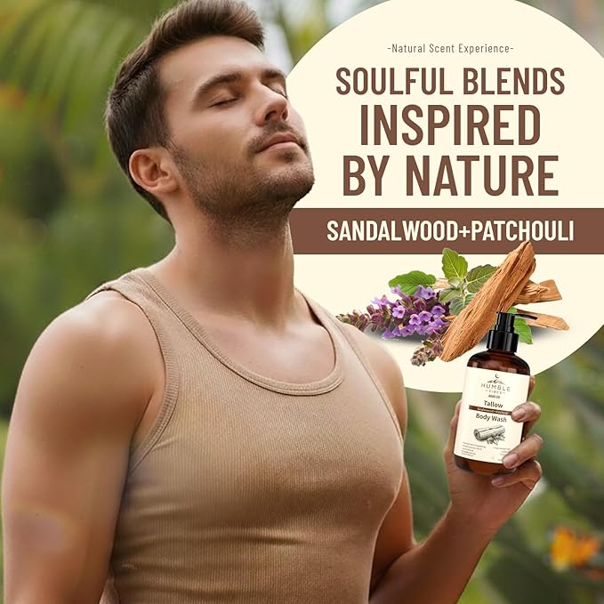 NEW! Natural Tallow Body Wash Made With Naturally Derived Plant Based Ingredients &amp Tallow Free of Harsh Chemicals Great for Eczema Itchy Dry Skin Moisturization Sandalwood &amp Patchouli