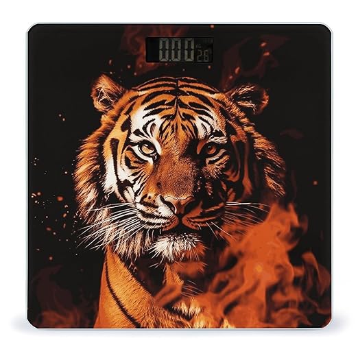 Tiger in Fire Bathroom Scale for Body Weight Bathroom Weighing Scale with Backlit LCD Display Highly Accurate Measures Weight Up to 180kg