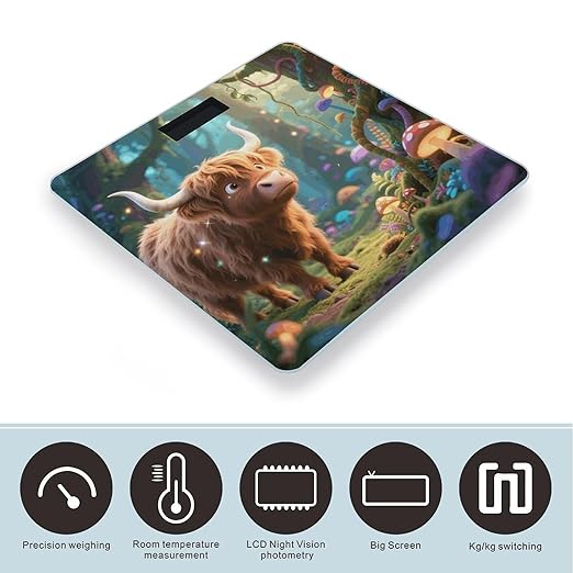 Cute Highland Cow Weight Scale Cute Bathroom Scale for Body Highly Accurate Digital Weighing Machine for People Compact LCD Display Scales with Sturdy Toughened Glass Scales