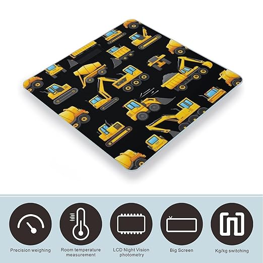 Automatic Switch Digital Bathroom Weighing Scale Smart Scale for Body Weight Cool Black Yellow Buldozer Excavator Construct Machines