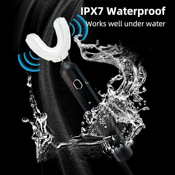 Ultrasonic U-Shaped Toothbrush for Adults Electric Toothbrush for Teeth Whitening Automatic 360-degree with Waterproof IPX7 4 Modes for Cleaning(Black)