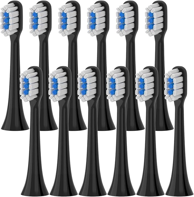 Replacement Brush Heads Compatible for T301 T302 T501 /501CSonic Electric Toothbrush Head Soft Bristle Nozzles(T301-302-BK-12Pcs)