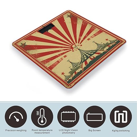 Vintage Circus Background Bathroom Scale Rounded Smart Scale for Body Weight Automatic Power On/Off Weight Scales Accurate Bathroom Digital Scales for Pet Home Bedroom Kitchen