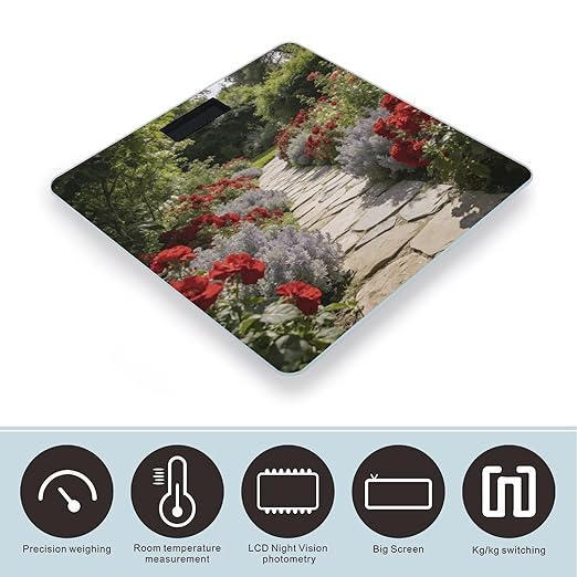 Crimson Red and Sage Floral Vatika Smart Scale for Body Weight Digital Bathroom Scale Toughened Glass Weight Scale with Large LCD Backlight Display High Precision Scales Weighing Machine