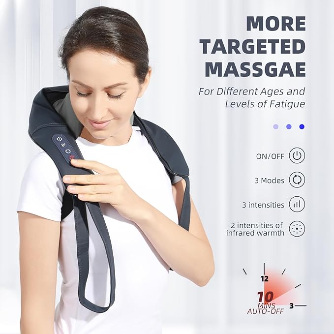 Neck and Shoulder Massager with Heat Shiatsu Back Massager for Pain Relief Cordless Electric Deep Tissue 4D Kneading Massage for Neck Shoulder Leg Back Muscle Tension Release
