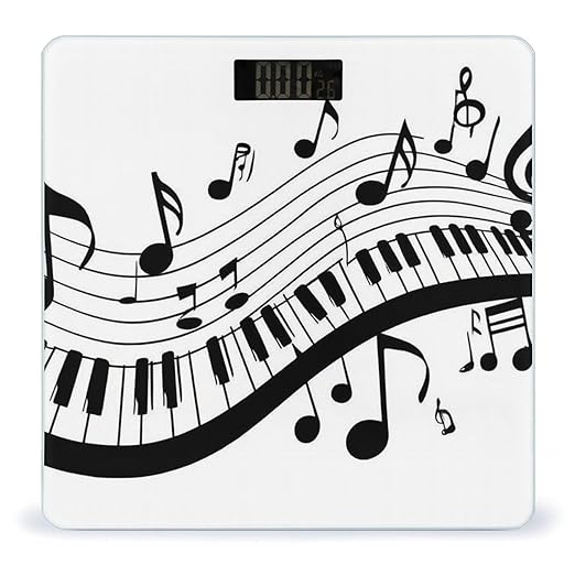 Women's Digital Bathroom Weighing Scale Automatic Switch Energy Saving Scale Smart Scale for Body Weight Black White Piano Keys Musical Notes