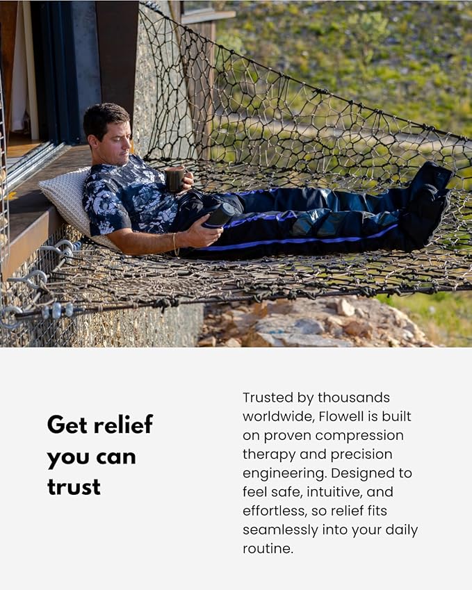 Flowell Air Pressure Therapy System – FDA Cleared (K233238) Sport Mobile Compression Pants – App-Controlled 4-Chamber Leg Compression Sleeves for Post-Workout Recovery &amp Circulatory Support