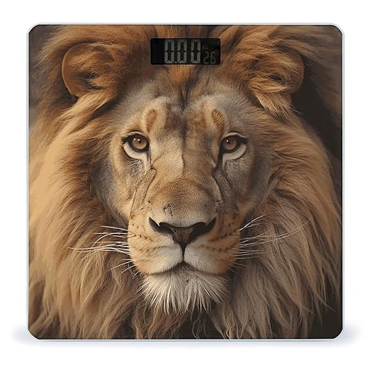 African Lion Head Scale for Body Weight Anti-Slip Tempered Glass Digital Bathroom Scales Clear LCD Display Weighing Scale Safe Rounded Corners Smart Scales
