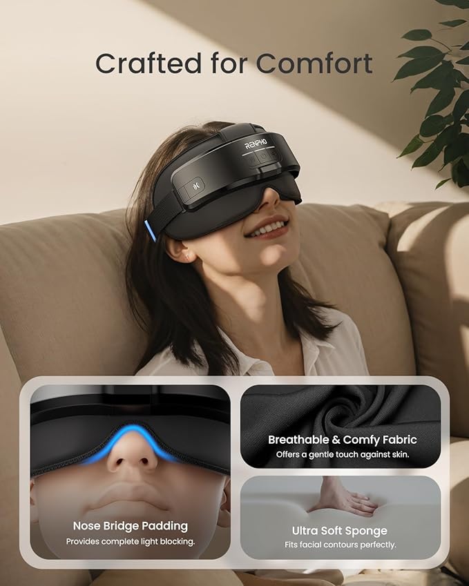 RENPHO Eyeris Masc Head &amp Eye Massager FSA Eligible HSA Birthday Gifts for Women Men Migraine Relief Headache Massager for Forehead Occiput and Temple Heated Mask Massager Scalp Stress Relax
