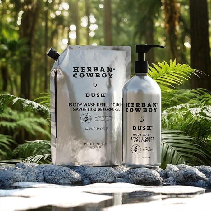 Herban Cowboy Body Wash Rich Cologne Scent Enhanced with Plant-Powered Ingredients Vegan Body Wash (Dusk 30 Ounce Aluminum Bottle)