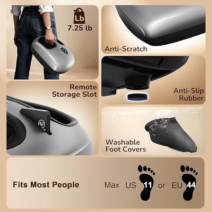 Shiatsu Foot Massager Machine with Heat : Deep Kneading Foot Massager with Vibration &amp Compression for Plantar Fasciitis &amp Neuropathy - for Women &amp MenRelax for Home Office Use (Silver)