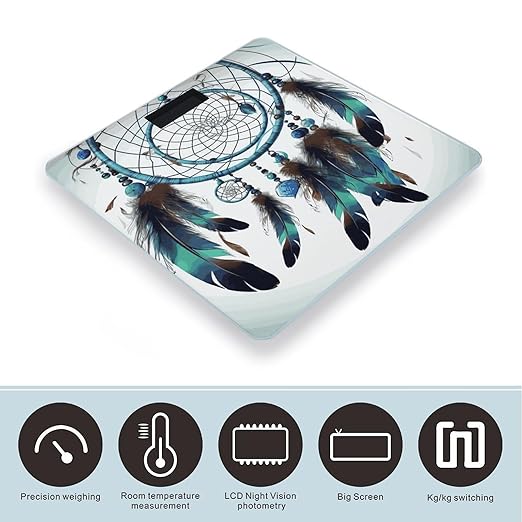 Digital Bathroom Scale for Body Weight Scale with Bright LCD Display High Accuracy Step-On Technology Auto On/Off Native American Dream Catcher Digital Scales 400 Lbs /180kg