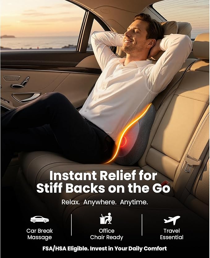 BOB AND BRAD Cordless Back and Neck Massager with Heat FSA Eligible HSA 4D Shiatsu Massage Pillow for Pain Relief Deep Tissue 6H Battery Gift for Stress Relief at Home Office &amp Car