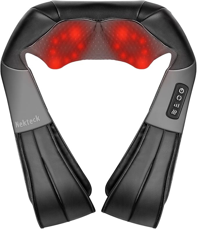 Nekteck Shiatsu Neck Massager with Heat for Pain Relief Deep Tissue 2026 Upgraded 3D Back Shoulder Kneading Massage Pillow Body Muscle Relaxation Tools Gifts for Him Her Black (NOT Cordless)