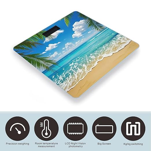 Hawaiian Beach Scale for Body Weight Highly Accurate Digital Bathroom Body Scale Digital Bathroom Scales for People Anti-Slip Large LCD Display Smart Scales