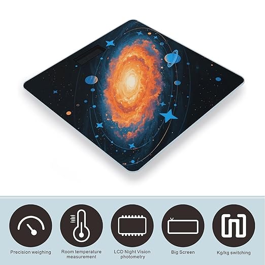Galaxy Spiral Nebula Scale for Body Weight Sturdy Tempered Glass Weighing Scales with LCD Display Accurate Digital Bathroom Scale Convenient Body Fat Smart Scales Easy Read