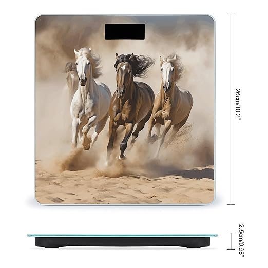 Three Running Horses Scale for Body Weight Anti-Slip Tempered Glass Digital Bathroom Scales Clear LCD Display Weighing Scale Safe Rounded Corners Smart Scales