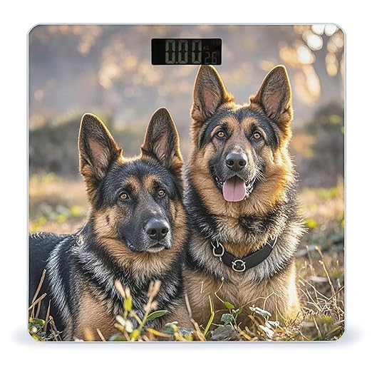 German Shepherd Dog Lovers Bathroom Scale Automatic Power On/Off Body Scales LCD Backlight Display Square Digital Scale Rounded Corners Bathroom Scales for Home Bedrooms