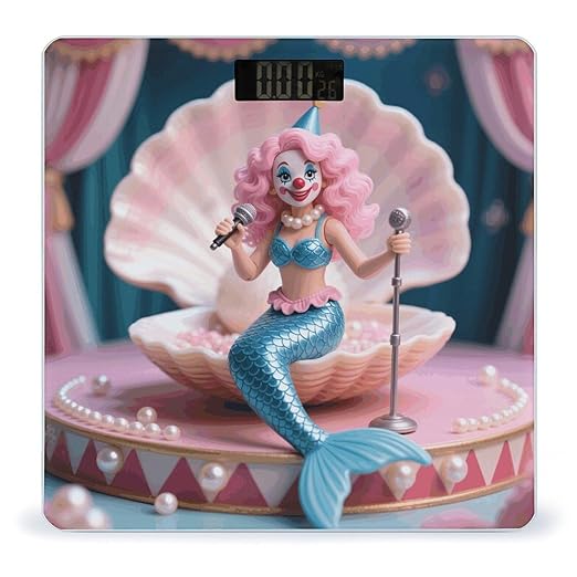 Mermaid Clown Scale for Body Weight Sturdy Tempered Glass Weighing Scales with LCD Display Accurate Digital Bathroom Scale Convenient Body Fat Smart Scales Easy Read