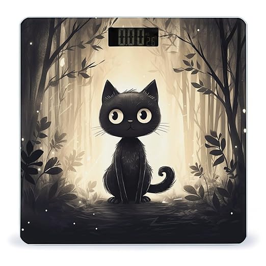 Hand Drawn Black Cat Scale for Body Weight Accurate Digital Bathroom Scale Toughened Glass High Precision Scales Smart Weight Scales with Large LCD Backlight Display Weighing Machine