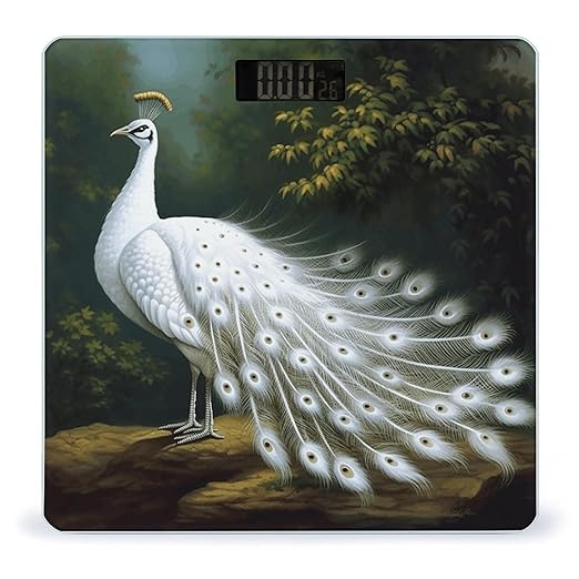 White Peacock Bathroom Scale Large LCD Backlight Display Digital Scale Rounded Corners Body Scales Automatic Power On/Off Bathroom Scales for Home Bedrooms