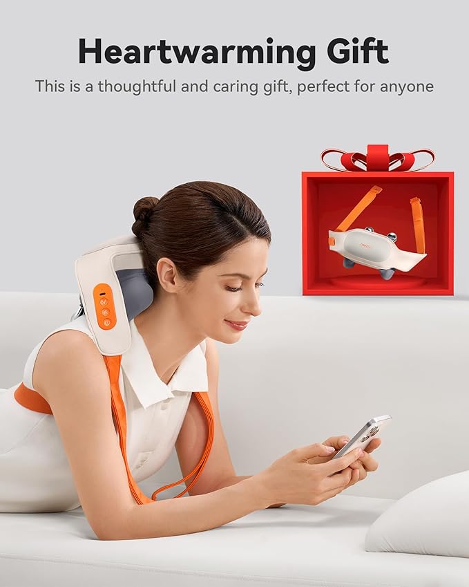 Cordless Neck Massager with Heat 6D Shiatsu Upper Back &amp Shoulder Massager for Pain Relief Deep Tissue Relaxing Electric Kneading Massage Dual-Sided Massage Heads Best Gifts for Men Women