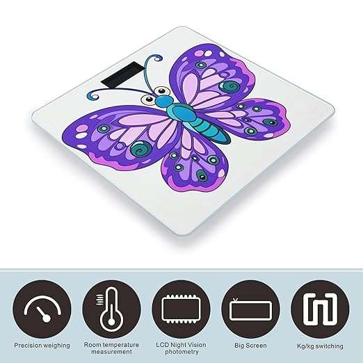 Purple Butterfly Scale for Body Weight Accurate Digital Bathroom Scale Toughened Glass High Precision Scales Smart Weight Scales with Large LCD Backlight Display Weighing Machine