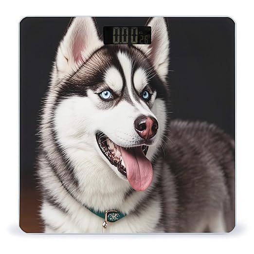 Cute Husky Dog Scale for Body Weight Accurate Digital Bathroom Scale Toughened Glass High Precision Scales Smart Weight Scales with Large LCD Backlight Display Weighing Machine