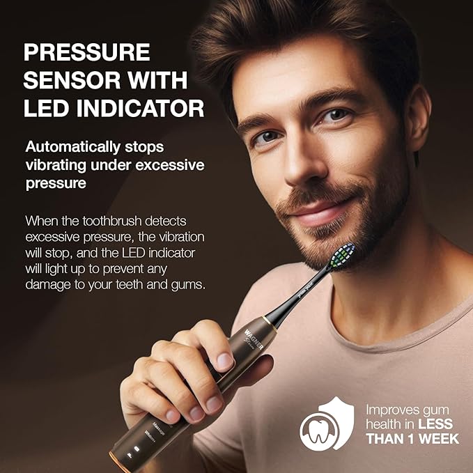 Wagner Stern IntelliBrush Series Whitening Electric Toothbrush with Pressure Sensor. Offers 4 Brushing Modes 3 intensities 8 Soft Brush Heads and a Luxury Travel case.