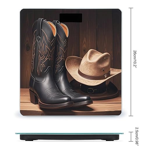 Cowboy Black Hat Western Boots Scale for Body Weight Accurate Digital Bathroom Scale Toughened Glass High Precision Scales Smart Weight Scales with Large LCD Backlight Display Weighing Machine