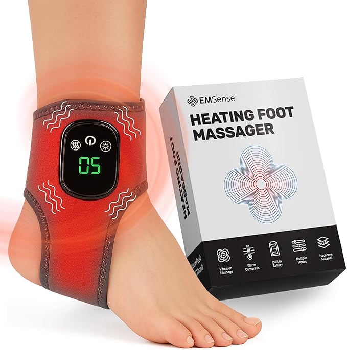 EMSense Triple Therapy Foot Massager | 3 in 1 Cordless &amp Portable Massager with 3 Vibration Modes &amp 3 Heat Levels - 1 Pack