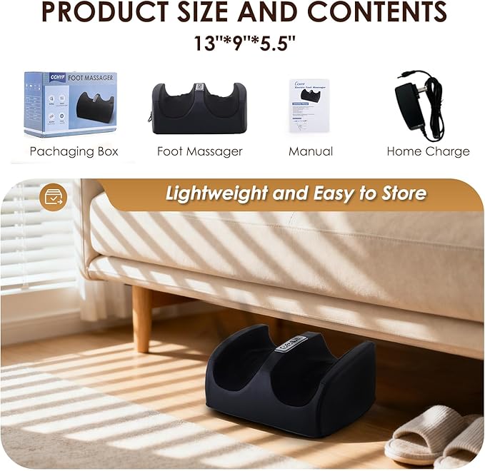 Foot Massager with Heat Electric Foot and Calf Massager with Roller Deep Tissue Massage for Plantar Fasciitis Neuropathy &amp Pain Relief Gifts for Women &amp Men(Black)