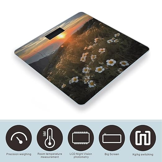 Sunset and Flowers Smart Scale for Body Weight Accurate Bathroom Scale with LED Display Digital Weight Scales Weighing Machine High Precision Scales for Bath Home