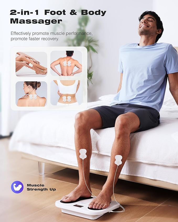 KINGJOY Foot Massager for Neuropathy Rechargeable EMS TENS Foot Stimulator with 10 Modes 20 Intensities for Circulation Plantar Fasciitis &amp Swelling Pain Relief Gifts for Women Men-White