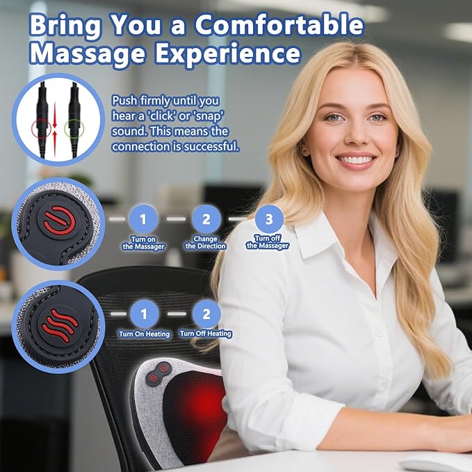 Massage Pillow Neck and Back Massager with Heat Shiatsu Massage Pillow for for Back Shoulder Leg Foot Gift for Men Women Mom Dad Stress Relax at Home Office and Car
