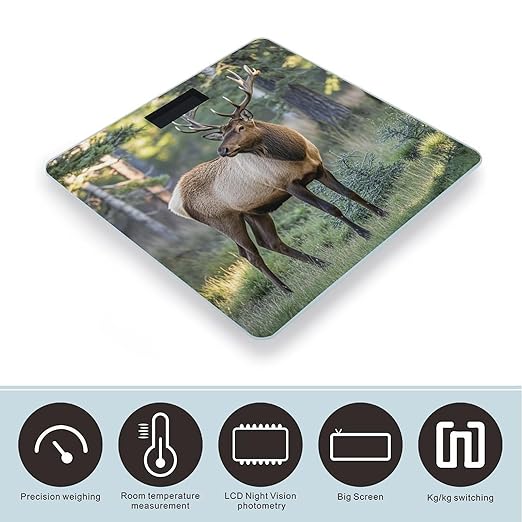 Fall Moose Deer Bathroom Scale for Body Weight Bathroom Weighing Scales with Back Lit LED Display Sturdy Tempered Glass Body Weight Bathroom Scale 400lb Weighing