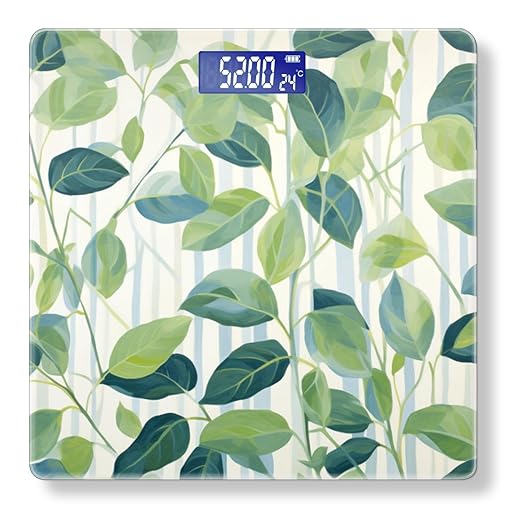 Digital Scale for Body Weight Highly Precision Bathroom Weight Scale 400 lbs with Backlit Display Personalized Scale for Home-Pattern of Leaves and Vines Green with Blue Stripes
