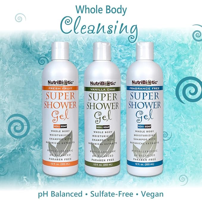 NutriBiotic – Vanilla Chai Super Shower Gel 1 Gallon (128 Fl Oz) | Whole Body Shampoo with GSE &amp Botanical Extracts | pH Balanced Non-Soap &amp Free of Gluten Parabens Sulfates Dyes &amp Co