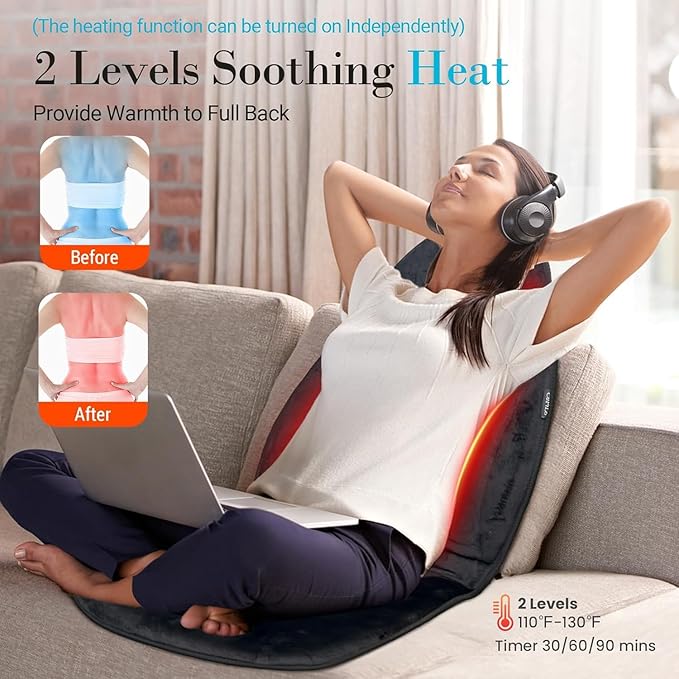Back Massager with Heat Massage Chair Pad with 5 Vibrating Modes 2 Heat Levels Electric Massage Seat Cushion Massage Pad for Back Pain Relief Gifts for Men Husband Him Dad Mom Her