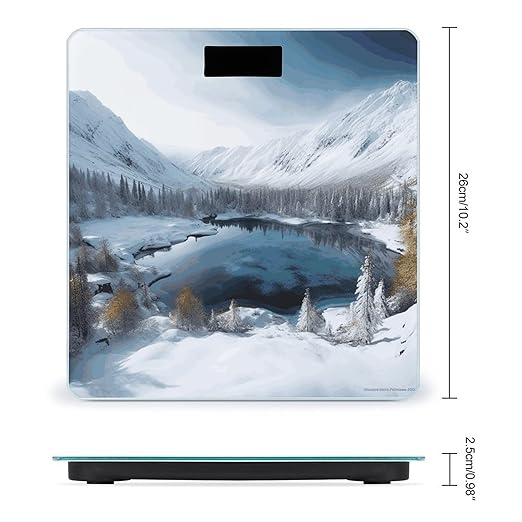 Winter Mountains Snow Scene Bathroom Scale Weight Scale for Body WeightHighly Accurate Digital Weighing Machine Clear LED Display Digital Bathroom Body Scale 400lb/182kg