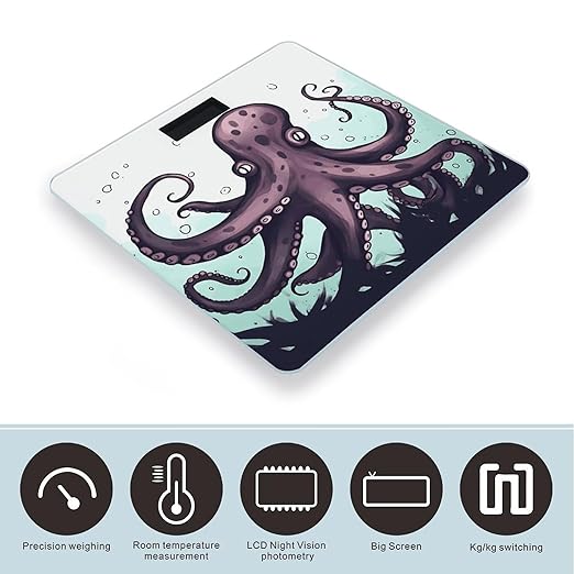 Octopus Tentacles Scale for Body Weight Anti-Slip Digital Bathroom Scale Sturdy Toughened Glass Weighing Scales High Precision Safe Rounded Corners Smart Scales