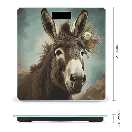 Donkey Animals Bathroom Scale Automatic Power On/Off Body Scales LCD Backlight Display Square Digital Scale Rounded Corners Bathroom Scales for Home Bedrooms