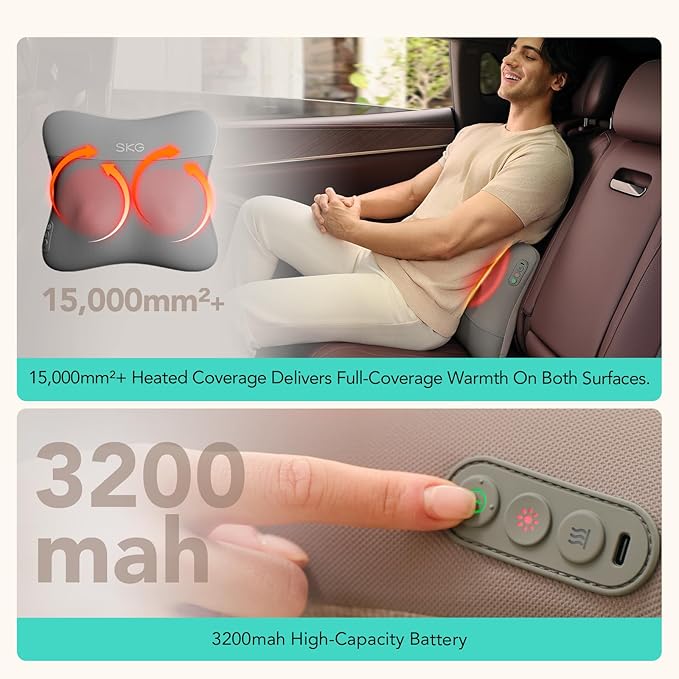 SKG VS500 Cordless Back Massager for Pain Relief Deep Tissue 4D Neck and Back Massager with Dual Sided Heat Valentine Gifts for Men and Women Dad Mom Grandpa